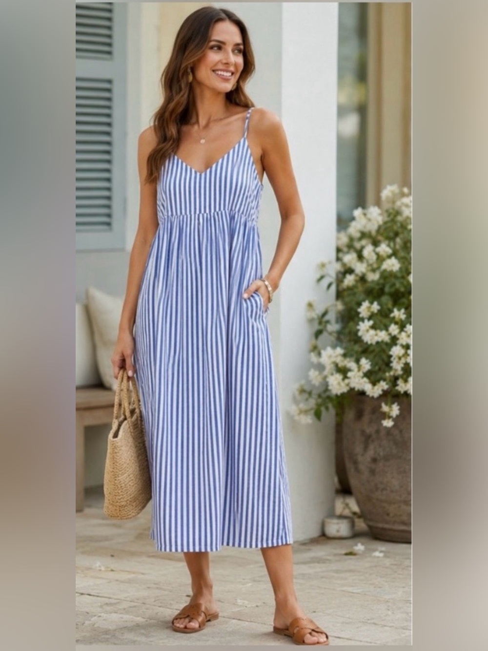 Quince 100% Organic Cotton Sleeveless
Maxi Dress in the Azure Stripe Size XS